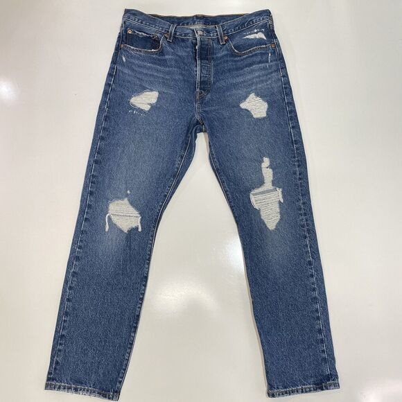 Levi’s Strauss Men’s 501 Jeans Button Fly Straight Leg Blue Distressed 31x30 - Picture 1 of 11